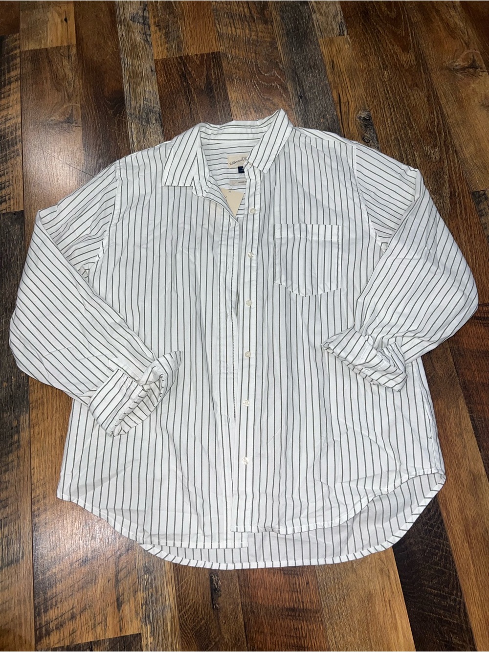 Classic White Button-Down Shirt with Black Pinstripes - Women